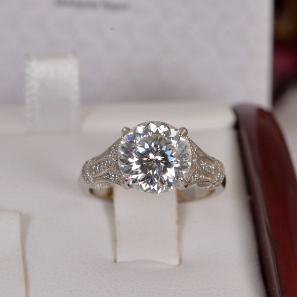 3ct Certified Moissanite Engagement Ring Russian Cut Vintage Style - Picture 1 of 6